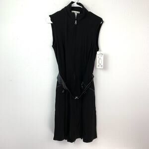 Joseph Ribkoff Black Sleeveless Full Zip Belted Knit Dress Women's Size 10 NWT